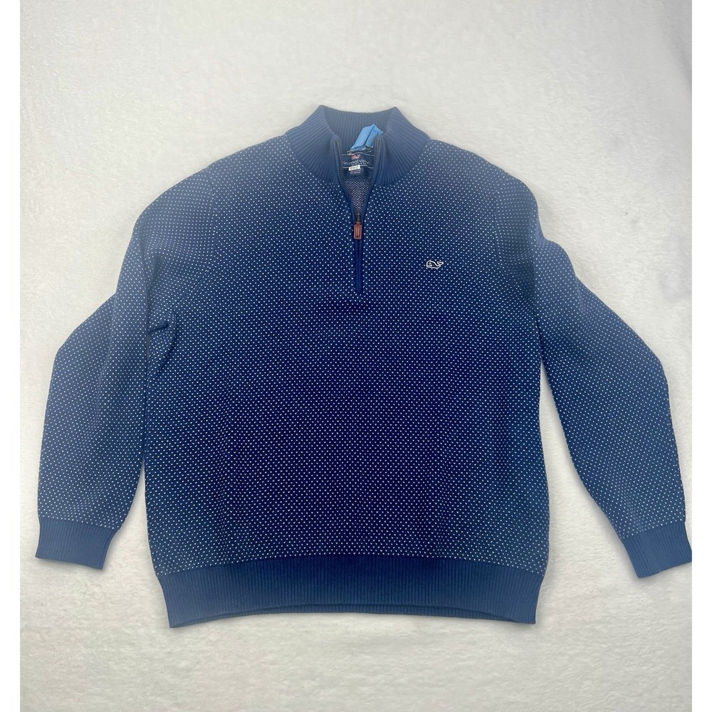 Vineyard Vines Men's Navy Blue Long Sleeve 1/4 Zip Pullover Sweater Size Large‎